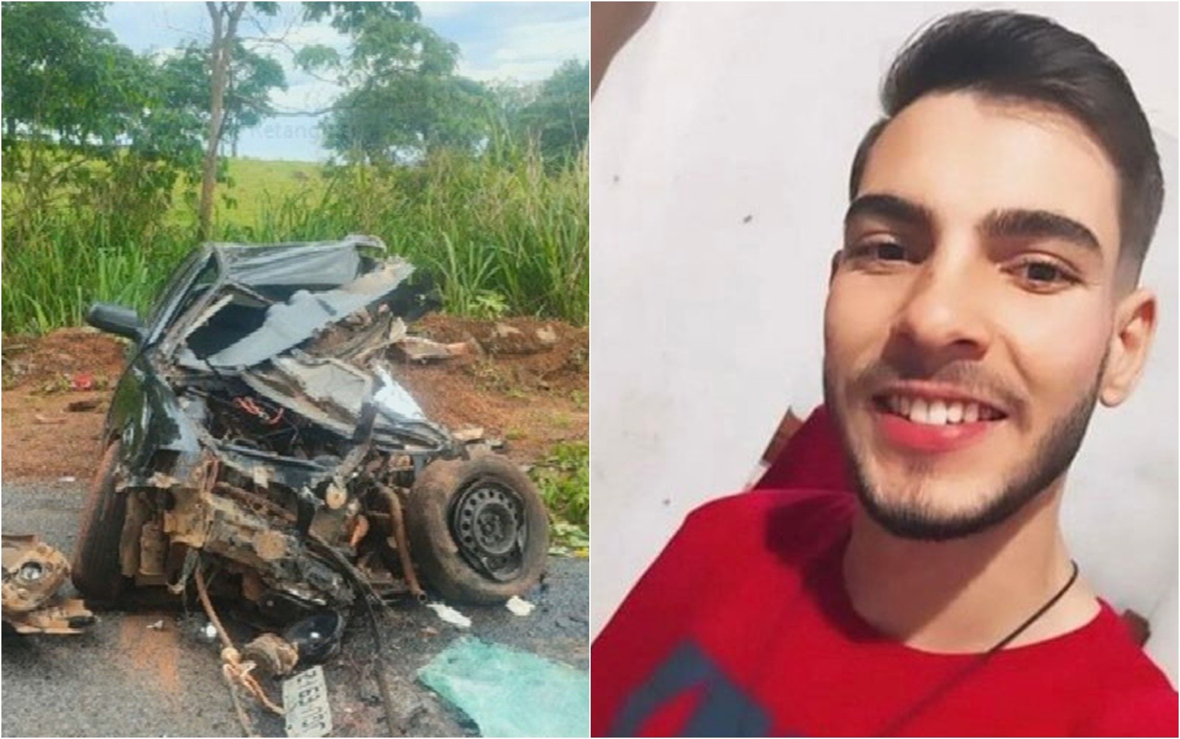 Acidente com caminhão mata jovem e deixa carro destruído em Pirenópolis