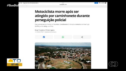 g1 Tocantins: motociclista morre após ser atingido durante perseguição policial