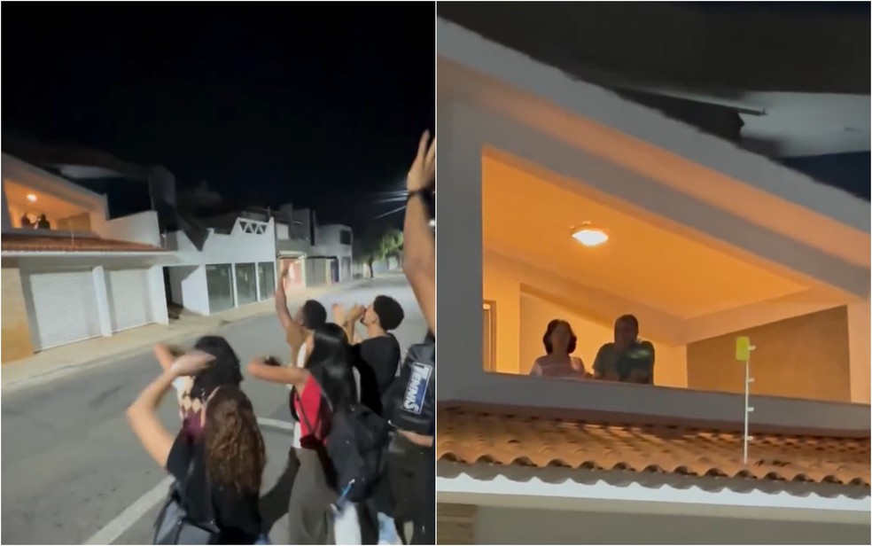 Estudantes fazem serenata para idosa com Alzheimer e gesto viraliza nas redes sociais em MG — Foto: Thiago Carvalho/Reprodução