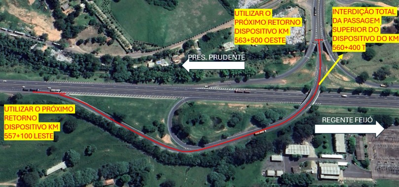 Trecho da Rodovia Raposo Tavares é interditado para serviços de recuperação em Presidente Prudente