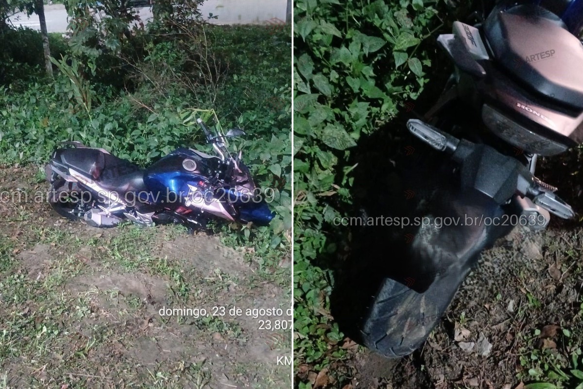 Passageiro morre e irmão gêmeo é internado após moto bater em poste em rodovia no litoral de SP