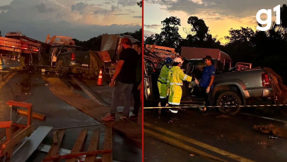 O acidente aconteceu no fim da tarde desta sexta-feira (25), no km 702 da BR-163, entre Sorriso e Lucas do Rio Verde (MT). — Foto: Reprodução
