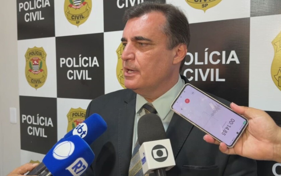 Getúlio Silvio Nardo, delegado responsável pela investigação, em Araçatuba (SP) — Foto: Reprodução / TV TEM