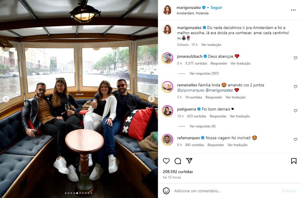 Ex de Mari Gonzalez comenta foto da influencer ao lado de Pipo Marques. Foto: Reprodução/Redes Sociais