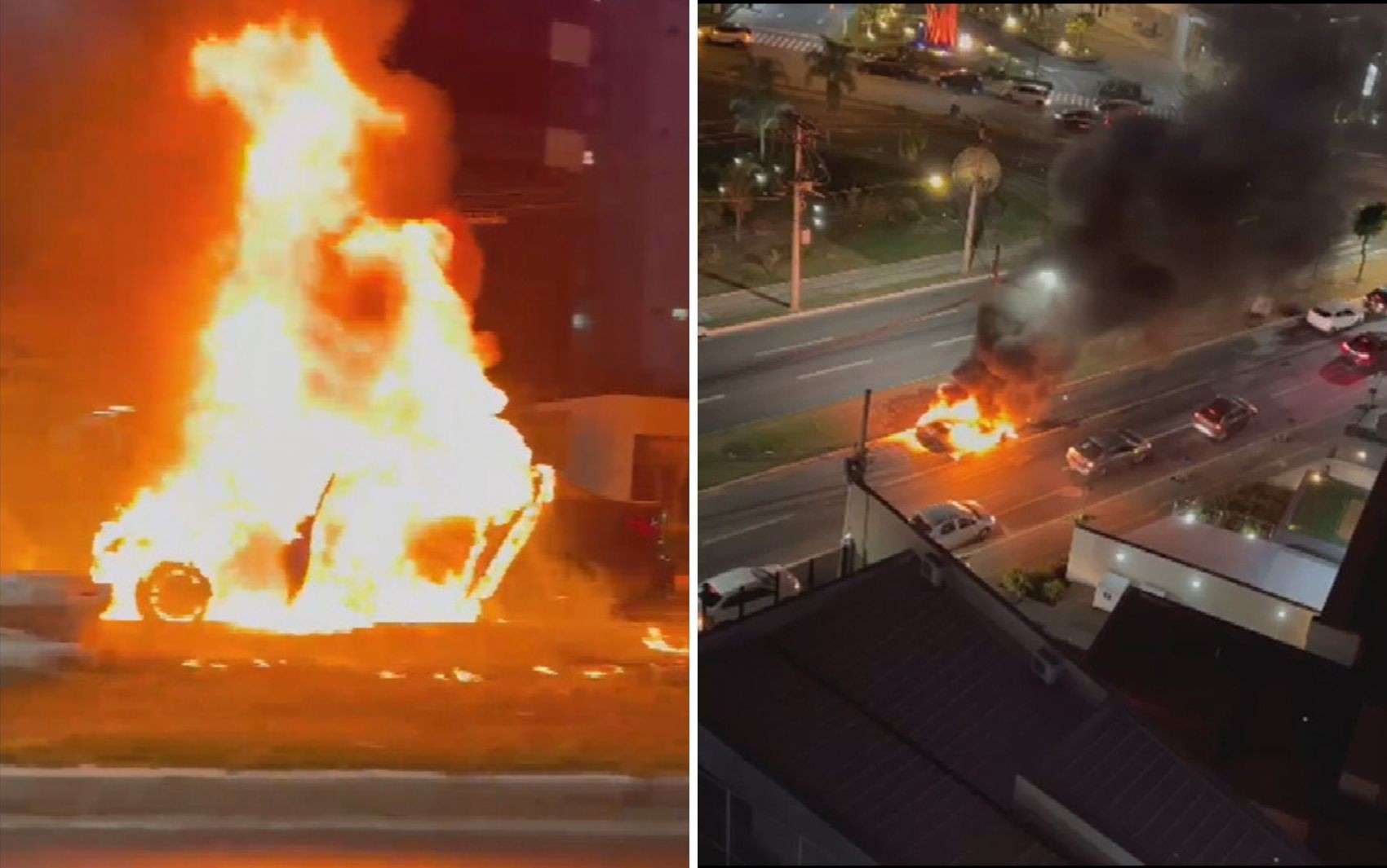 BMW pega fogo em avenida de Goiânia; vídeo