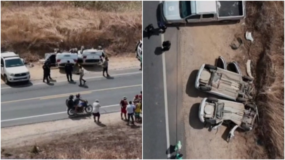 Uma pessoa morre e sete ficam feridas em colisão e capotagem de veículos no Ceará — Foto: TV Verdes Mares/Reprodução