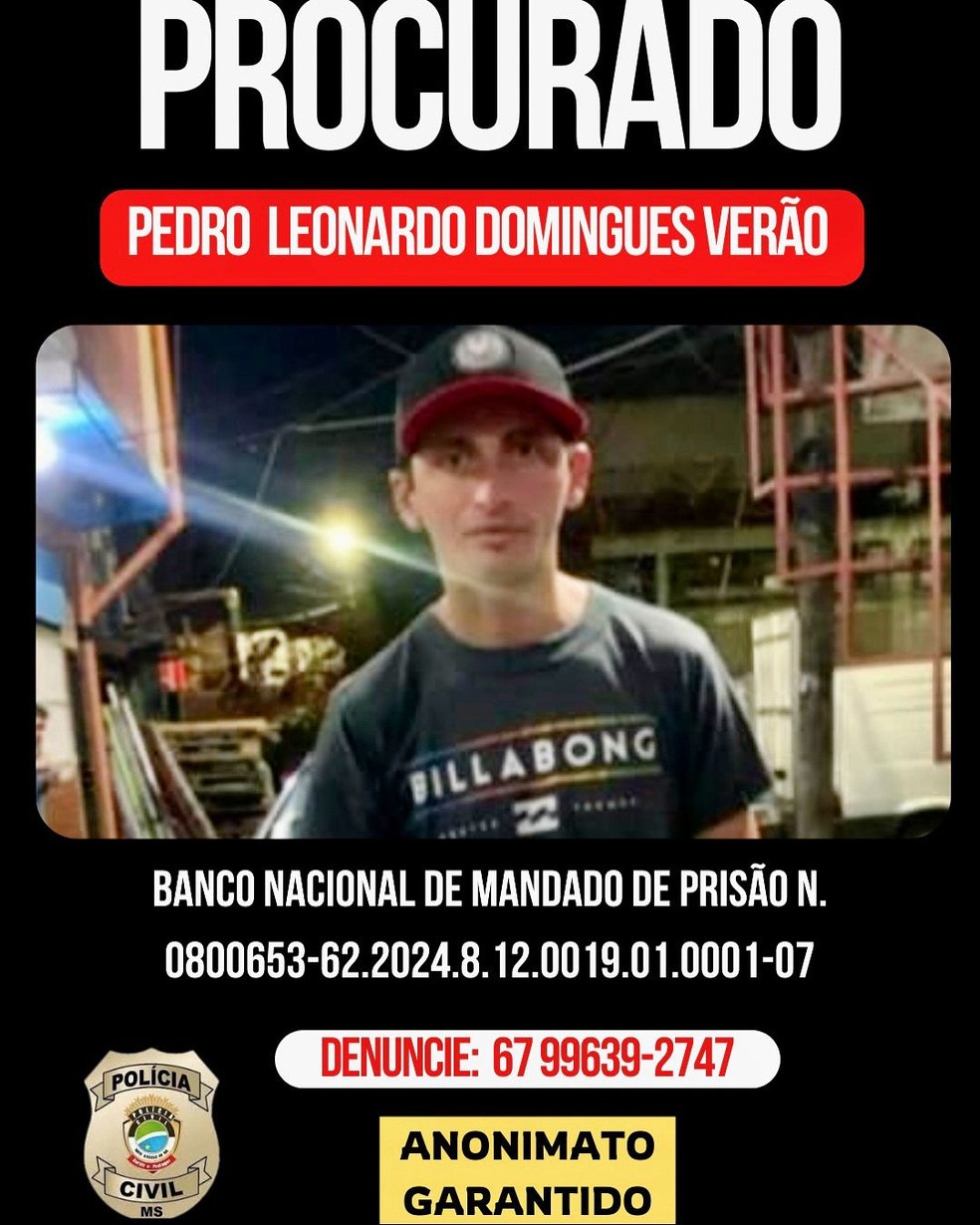 Leonardo Pedro é considerado foragido da Polícia Civil. — Foto: Reprodução