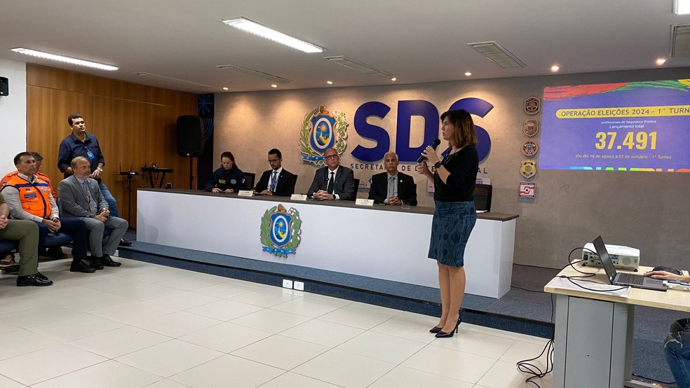 Cúpula da Secretaria de Defesa Social de Pernambuco detalha operação de segurança nas eleições 2024 — Foto: Rafael Souza/g1 Pernambuco