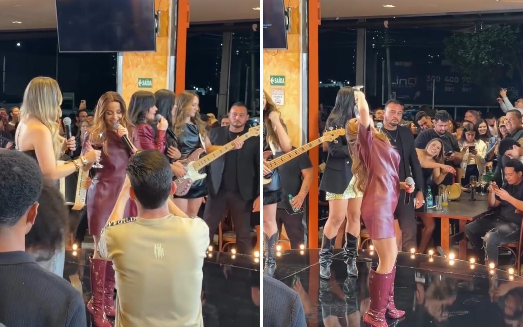 Maiara surpreende ao subir em mesa de bar para cantar e virar taça de vinho em Goiânia; vídeo