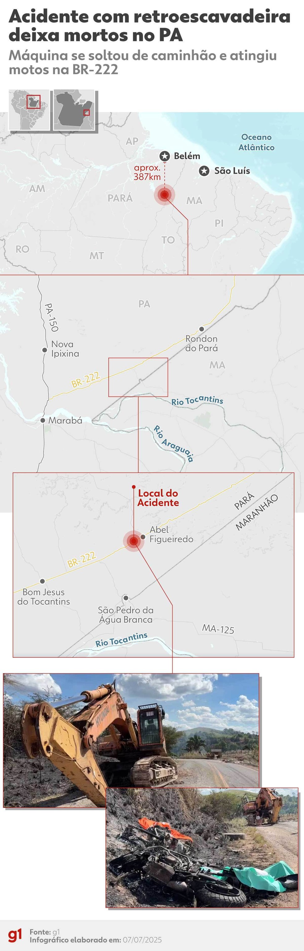 Acidente com retroescavadeira matou quatro pessoas na BR-222, no Pará — Foto: g1