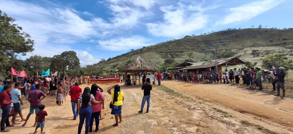 Indígenas reunidos contra o Marco Temporal em Uiramutã, Norte de Roraima — Foto: Arquivo Pessoal