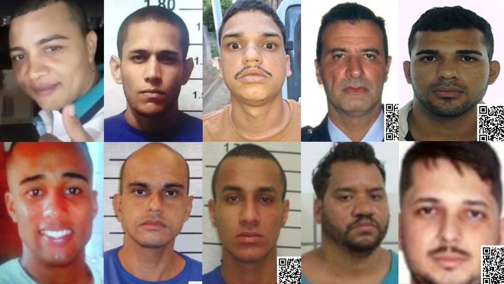 Criminosos mais procurados do Espírito Santo: Bruno Gomes Faria, Marcos Luiz Pereira Junior, Marcelo Wesley Alves da Silva, Gilbert Wagner Antunes, Bryan Lyrio Deolindo, Eduardo Lucas dos Santos Oliveira, Sergio Raimundo Soares da Silva Filho, José Felipe Carvalho Santos, Alvino Pinheiro Bastos, Cassio Lorencini Martins. — Foto: Sesp/ES