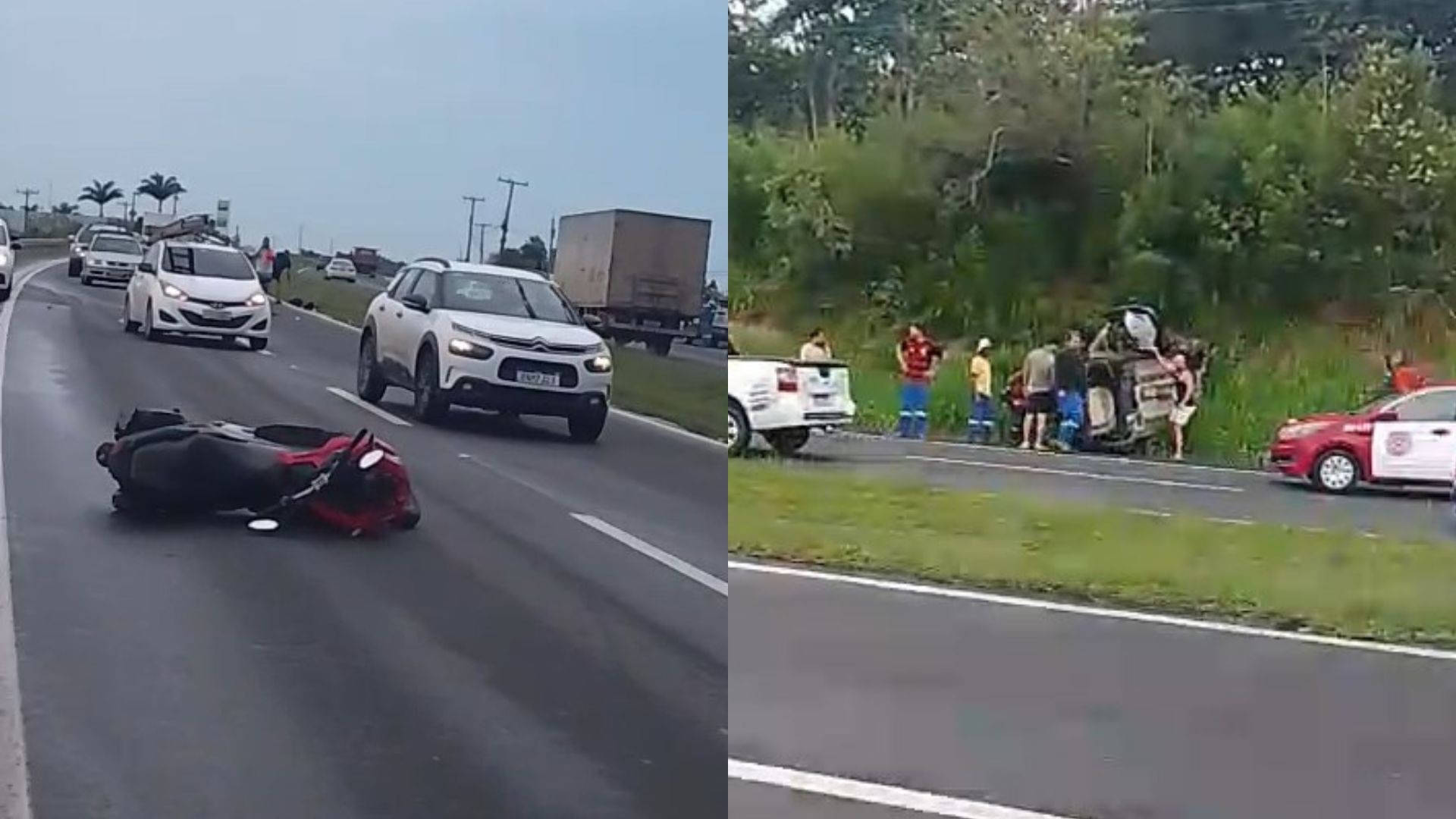 Atualização: Trabalhador portuário fica ferido após ser atingido por carro que capotou em Vila Velha; motorista fugiu