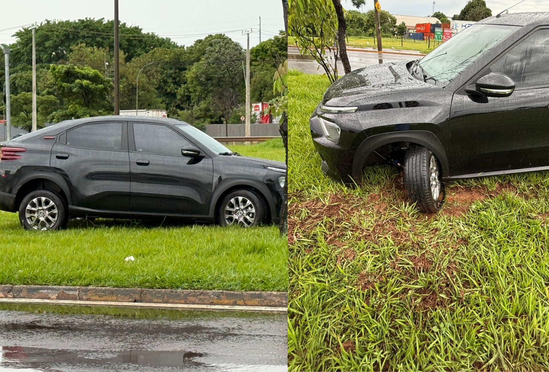 Carro invade rotatória e motorista abandona veículo em Campo Grande