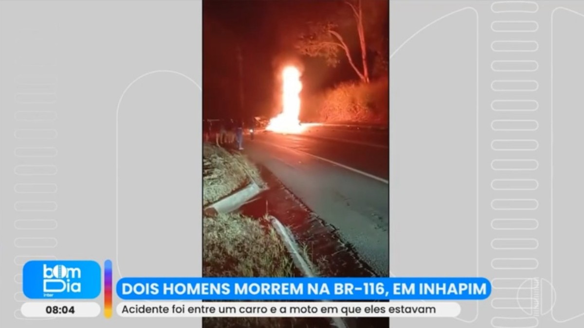 Após batida na BR-116, moto pega fogo e duas pessoas morrem em Inhapim