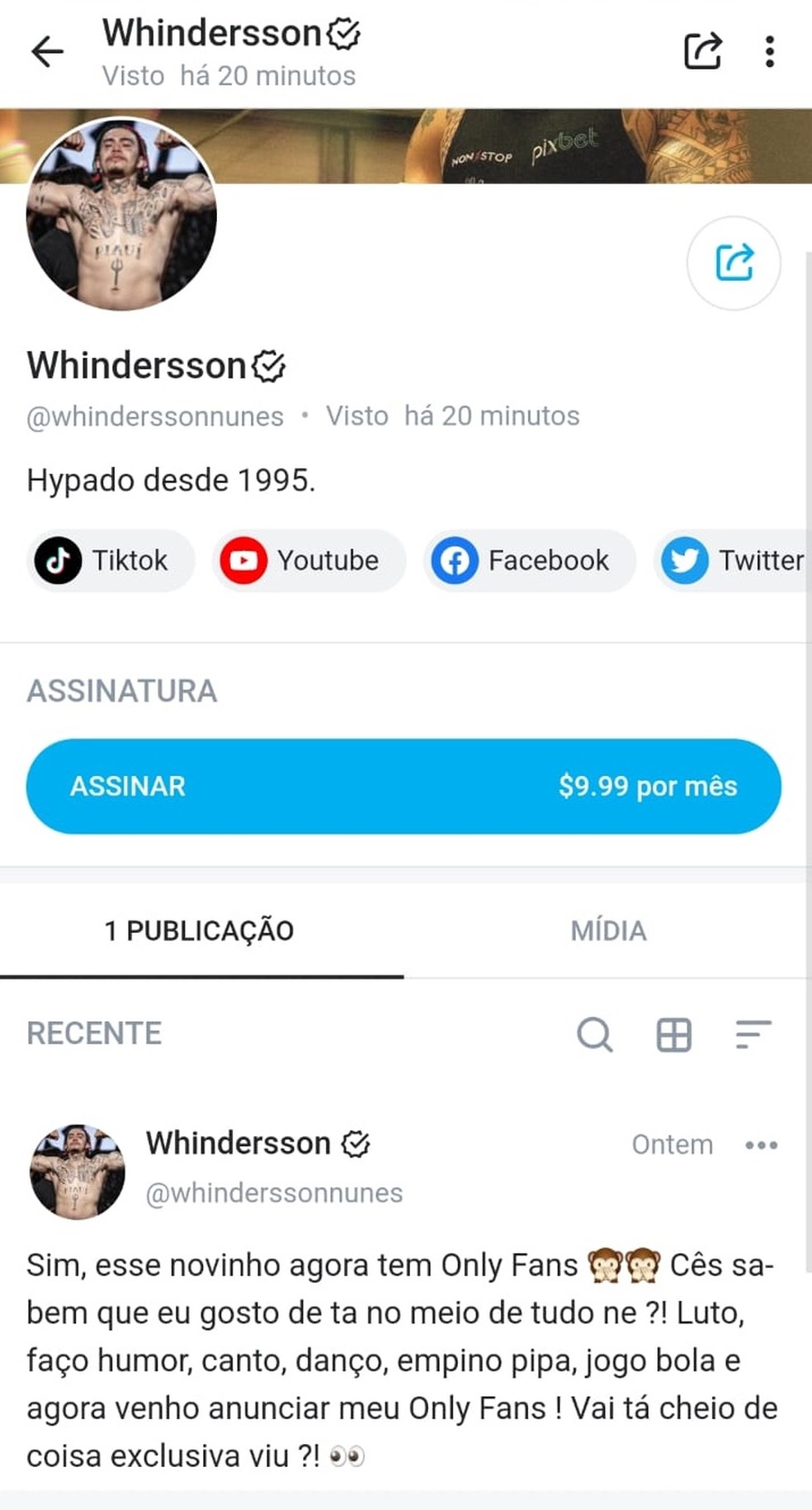 Whindersson Nunes anuncia perfil no OnlyFans &mdash; Foto: Reprodu&ccedil;&atilde;o/OnlyFans