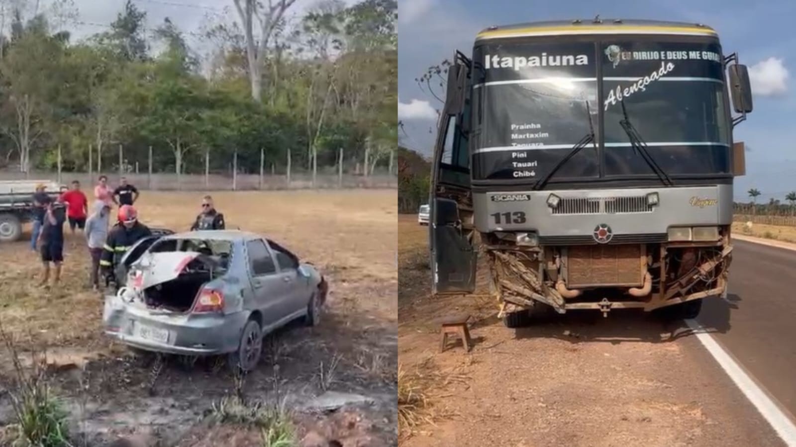 VÍDEO: Acidente na BR-163: ônibus bate em carro e deixa duas pessoas feridas na comunidade do Cedro
