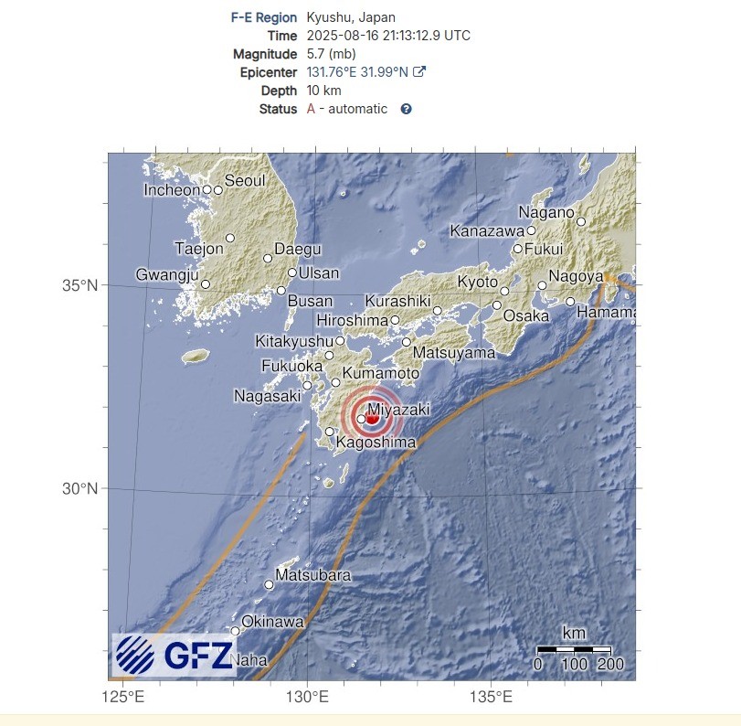 Terremoto de magnitude 5,7 atinge Kyushu, no Japão