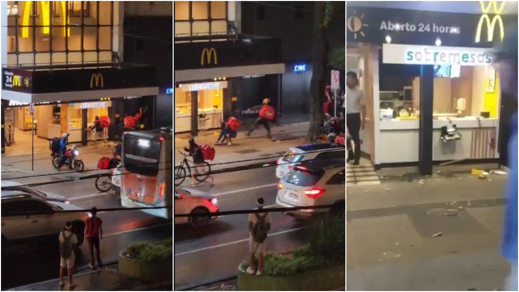 VÍDEO: Unidade do McDonald’s no Centro de SP é depredada ao lado de policiais, que não reagem