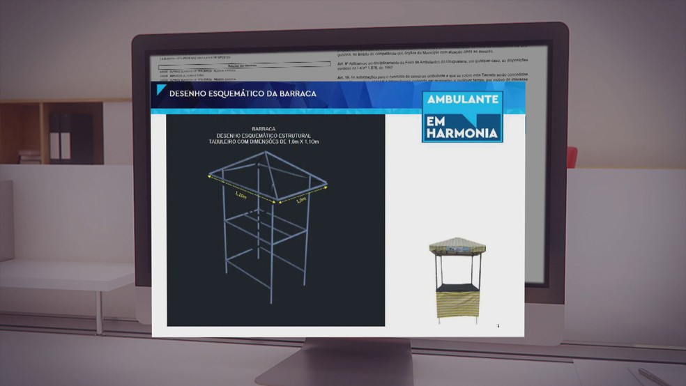 Ambulantes que se instalarão na Rua Uruguaiana usarão equipamento padronizado — Foto: Reprodução/ TV Globo
