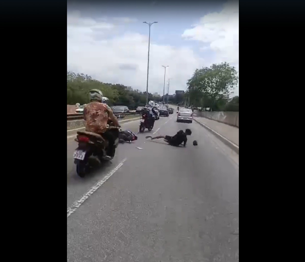 Homem foge em moto sem capacete da polícia e causa acidente na Ponte Estaiada em Rio das Ostras