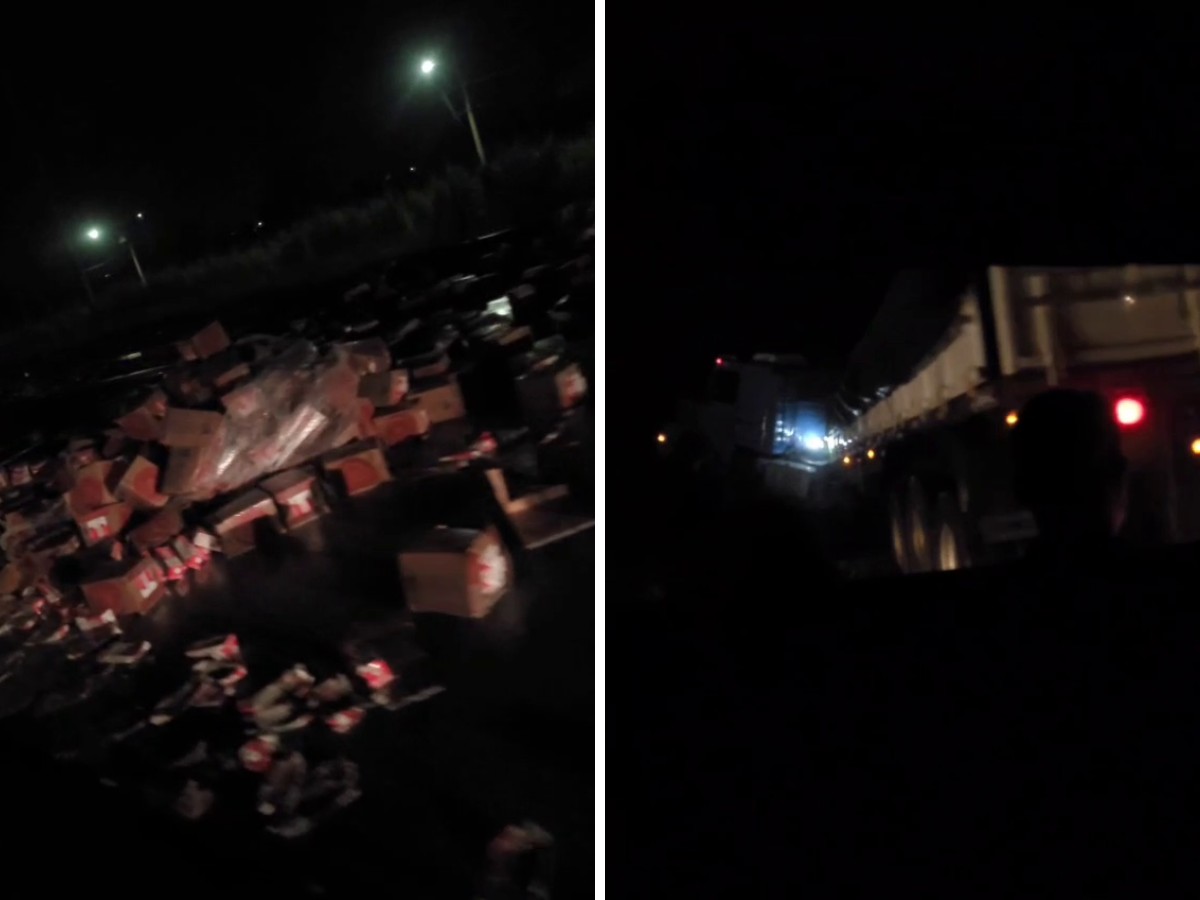 Caminhão com carga de leite tomba e interdita faixas da Rodovia Anhanguera, em Americana