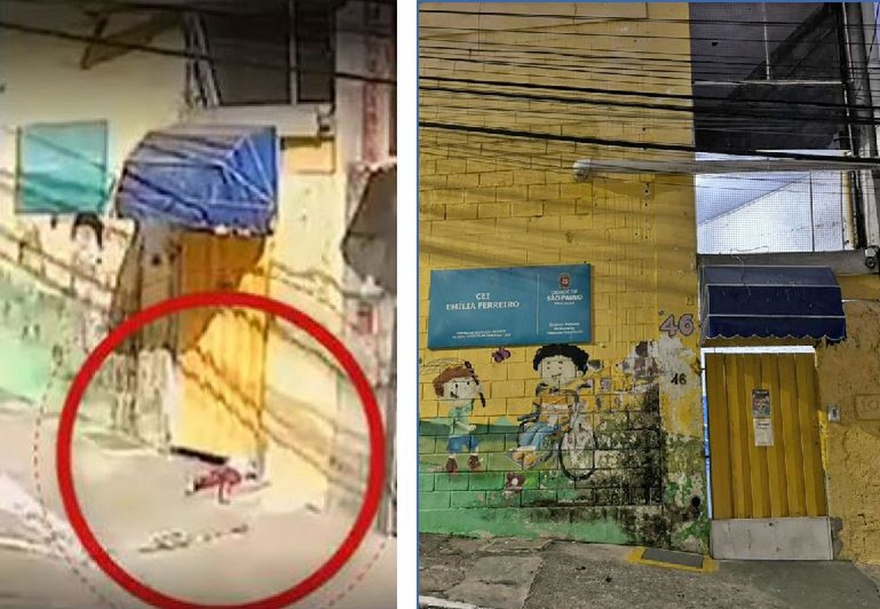 Creche coloca tapume de metal para bloquear vão por onde menino de 3 anos escapou — Foto: Reprodução/Redes sociais/ Gessyca Rocha/ TV Globo