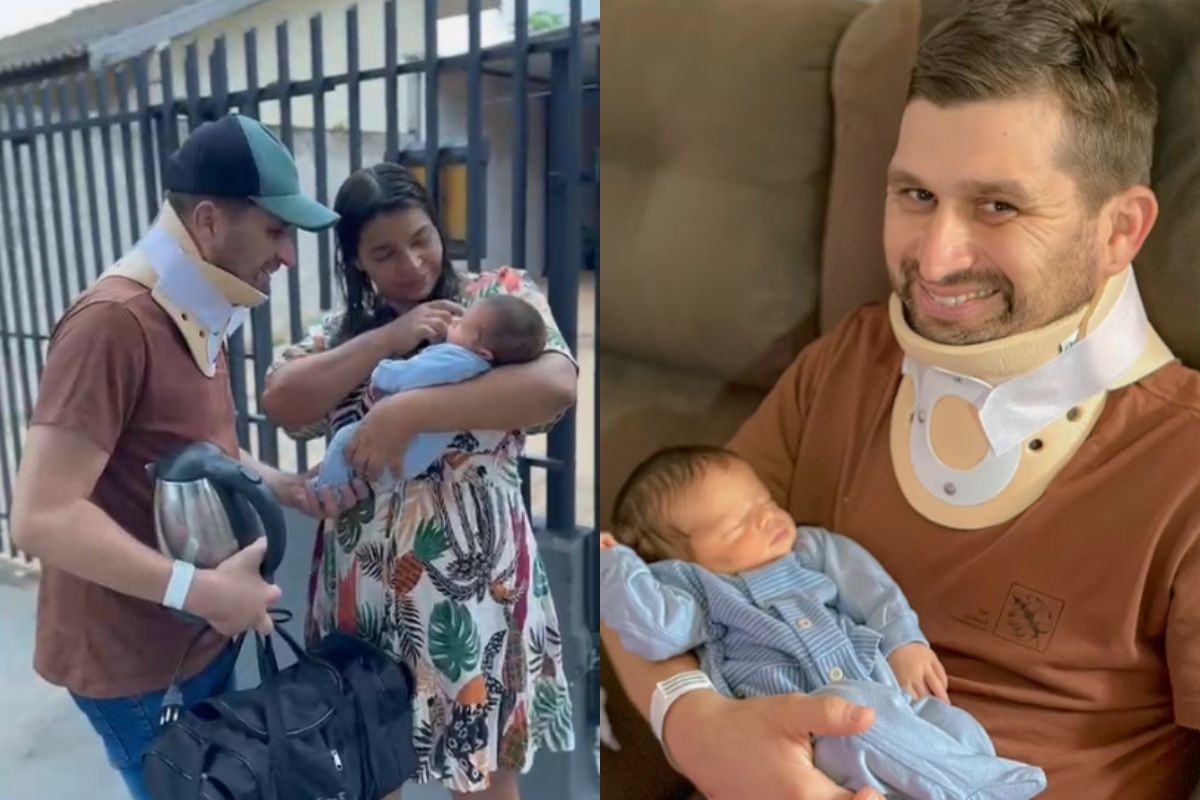 Pai que estava internado conhece filho recém-nascido 10 dias após sofrer acidente enquanto levava esposa para dar à luz, no PR