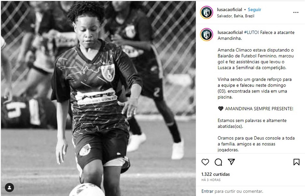 Lusaca lamentou a morte de Amandinha — Foto: Reprodução/Redes Sociais