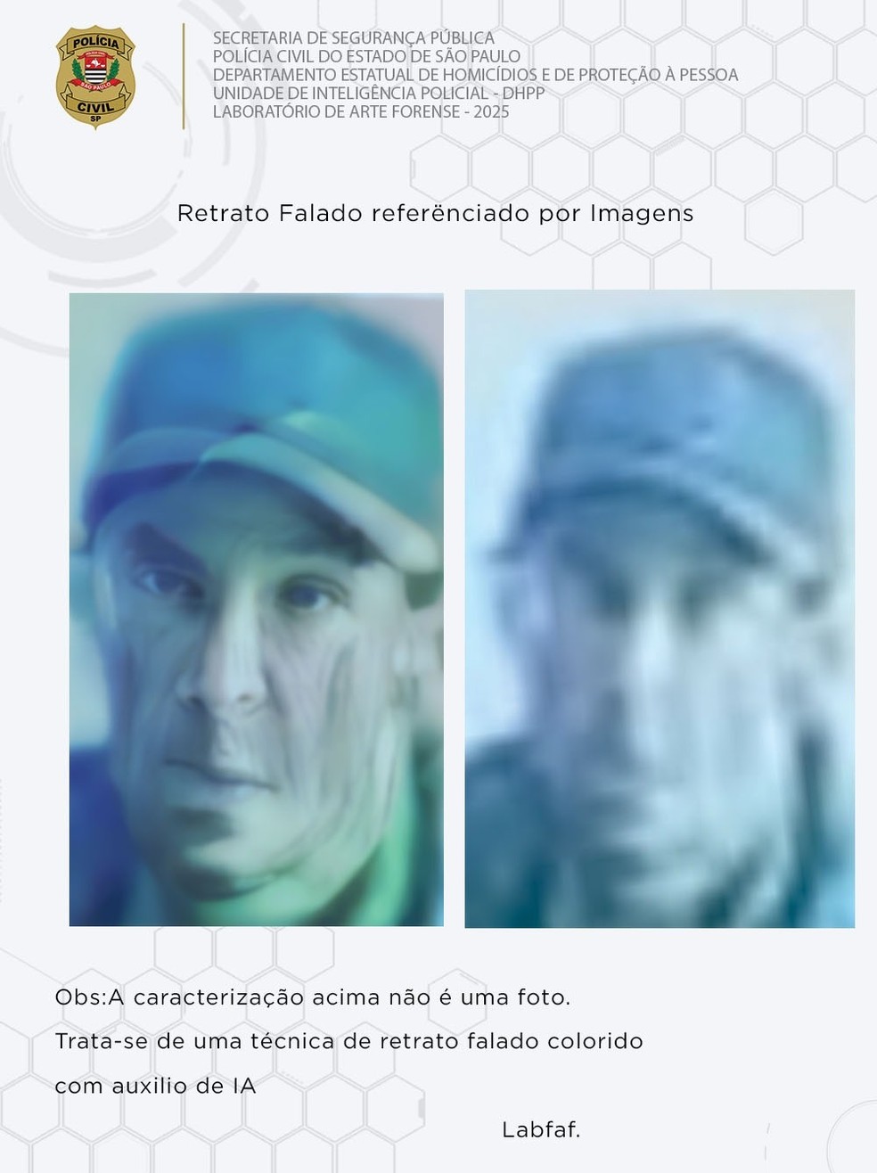 Retrato falado do suposto assassino da estudante Bruna Oliveira, na Zona Leste de São Paulo. — Foto: Reprodução/TV Globo