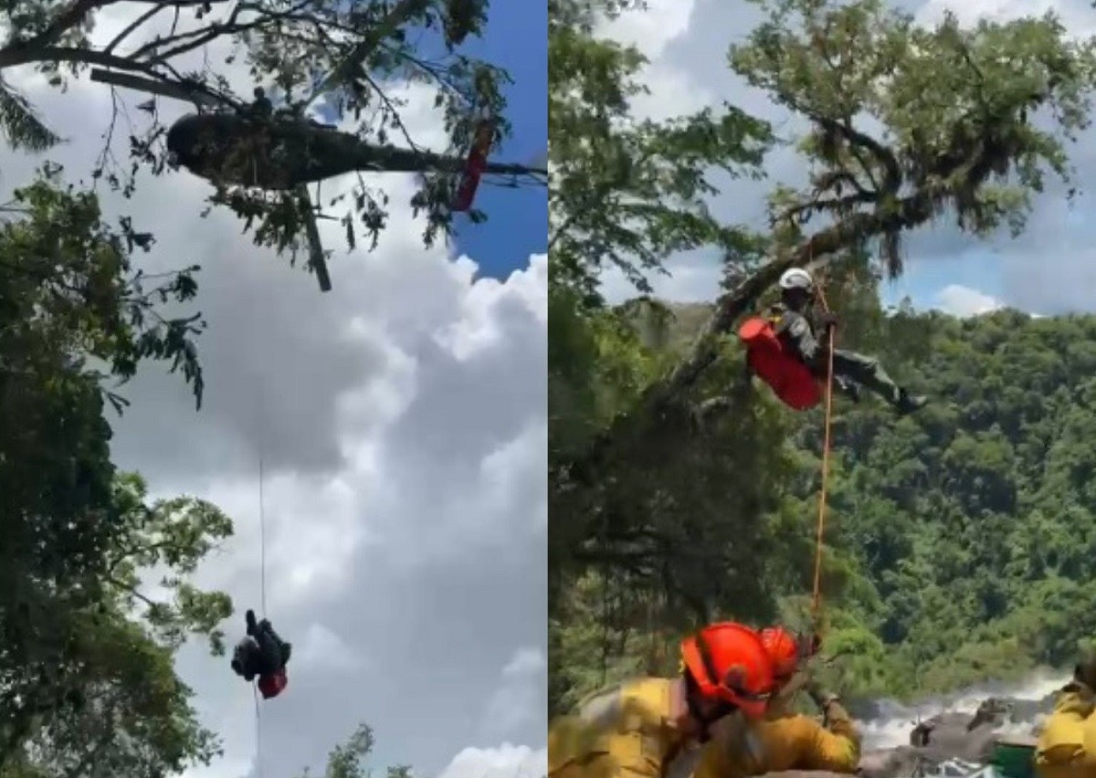 VÍDEO: Homem é resgatado pelo helicóptero da PM após queda em cachoeira de Botucatu