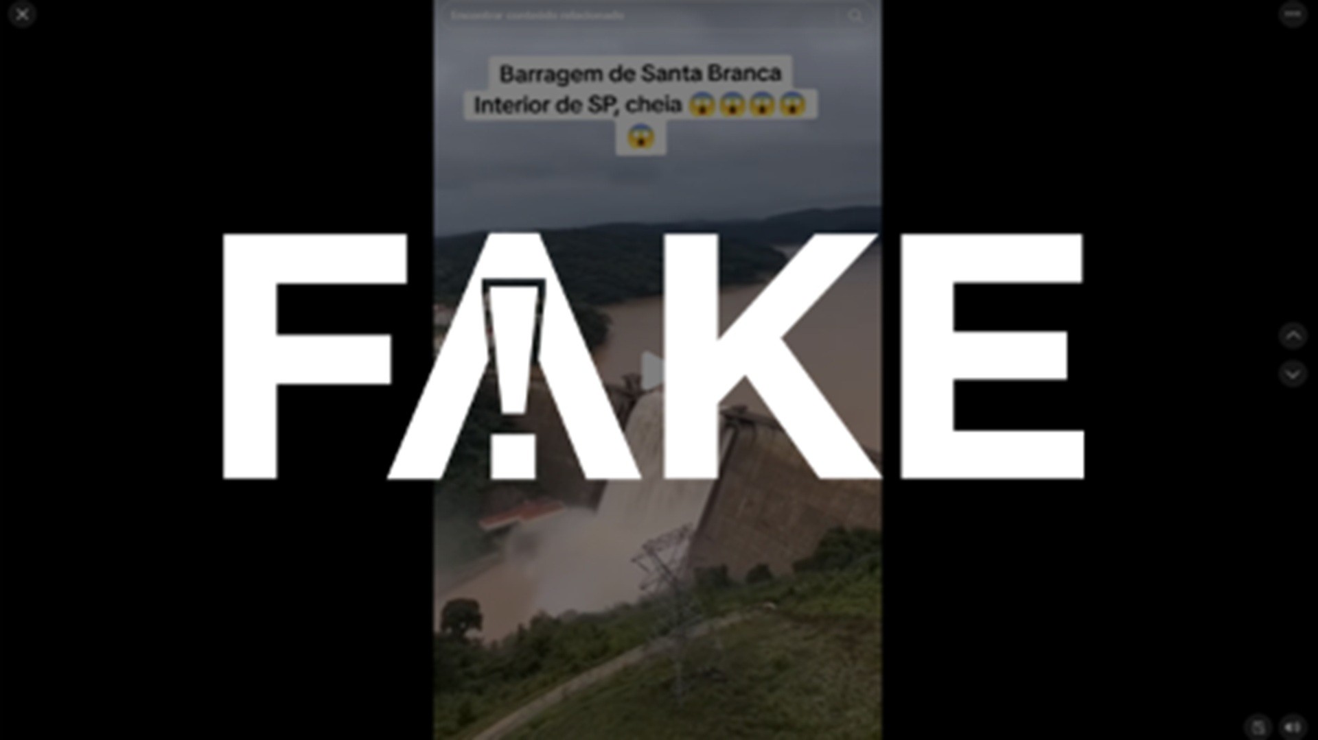 É #FAKE que vídeo mostre barragem de Santa Branca, no interior de SP, se rompendo; reservatório está bem abaixo do limite