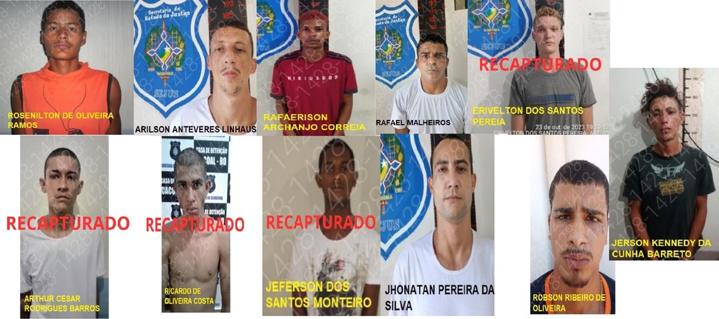 Foragidos e recapturados que fugiram do presídio de Pimenta Bueno, RO — Foto: Sejus/Divulgação