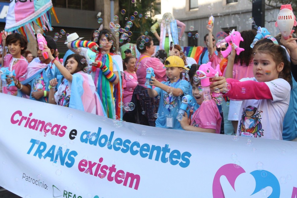 Crianças em Parada do Orgulho LGBT de São Paulo — Foto: Rovena Rosa/ Agência Brasil
