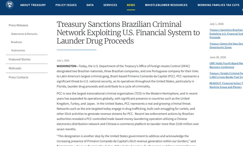 EUA sancionam duas pessoas e três empresas brasileiras