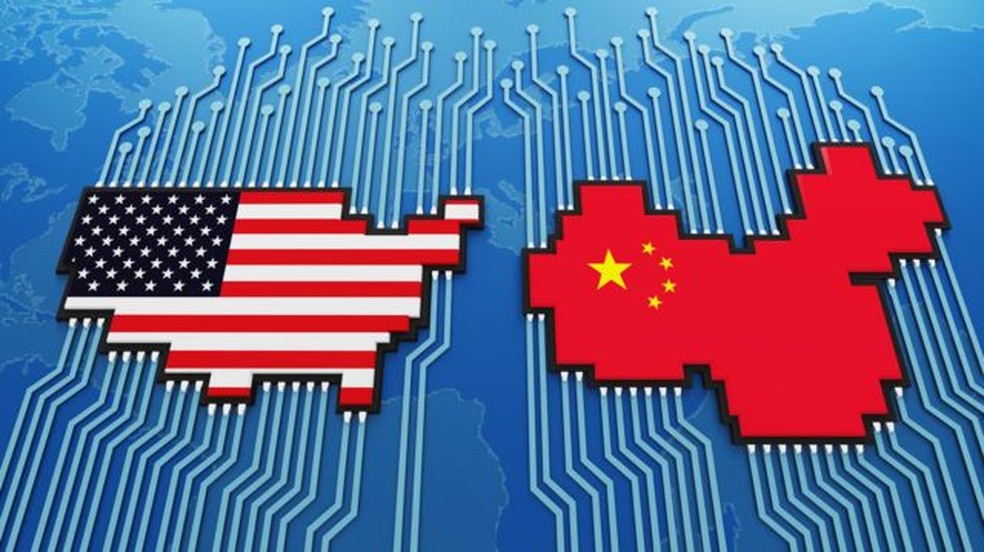 Os Estados Unidos e a China estão presos em uma guerra por recursos e tecnologia. — Foto: Getty Images via BBC