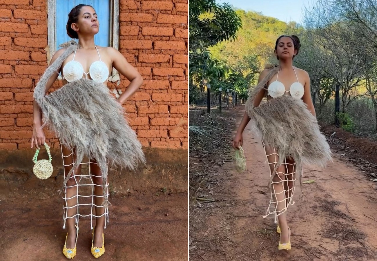 'Fashion Week Rural': Influenciadora inova com vestido inspirado em ave do cerrado e ganha elogio de famosos