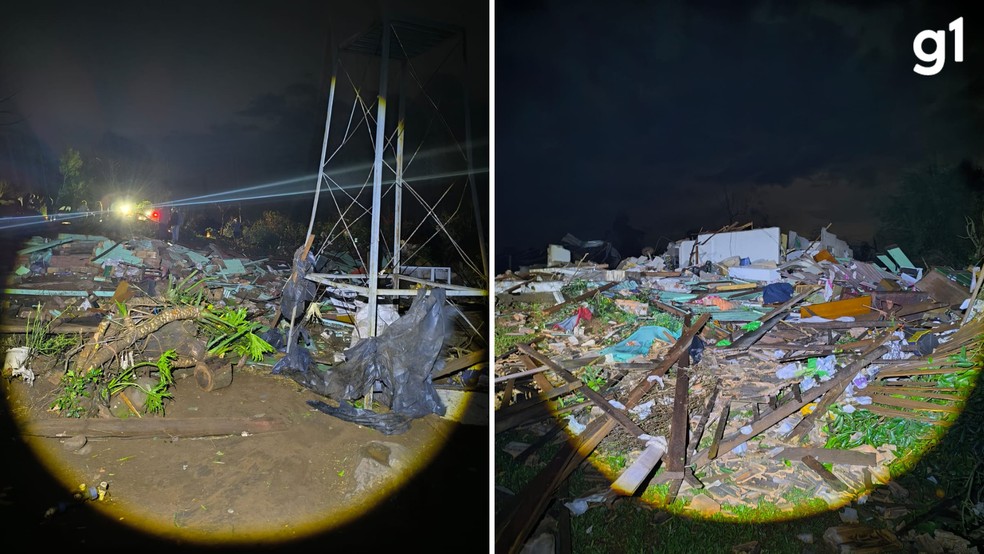 Local totalmente destruído por tornado em Giruá, no RS — Foto: Imagem cedida/ Luiz Fernando Copetti Desbesell