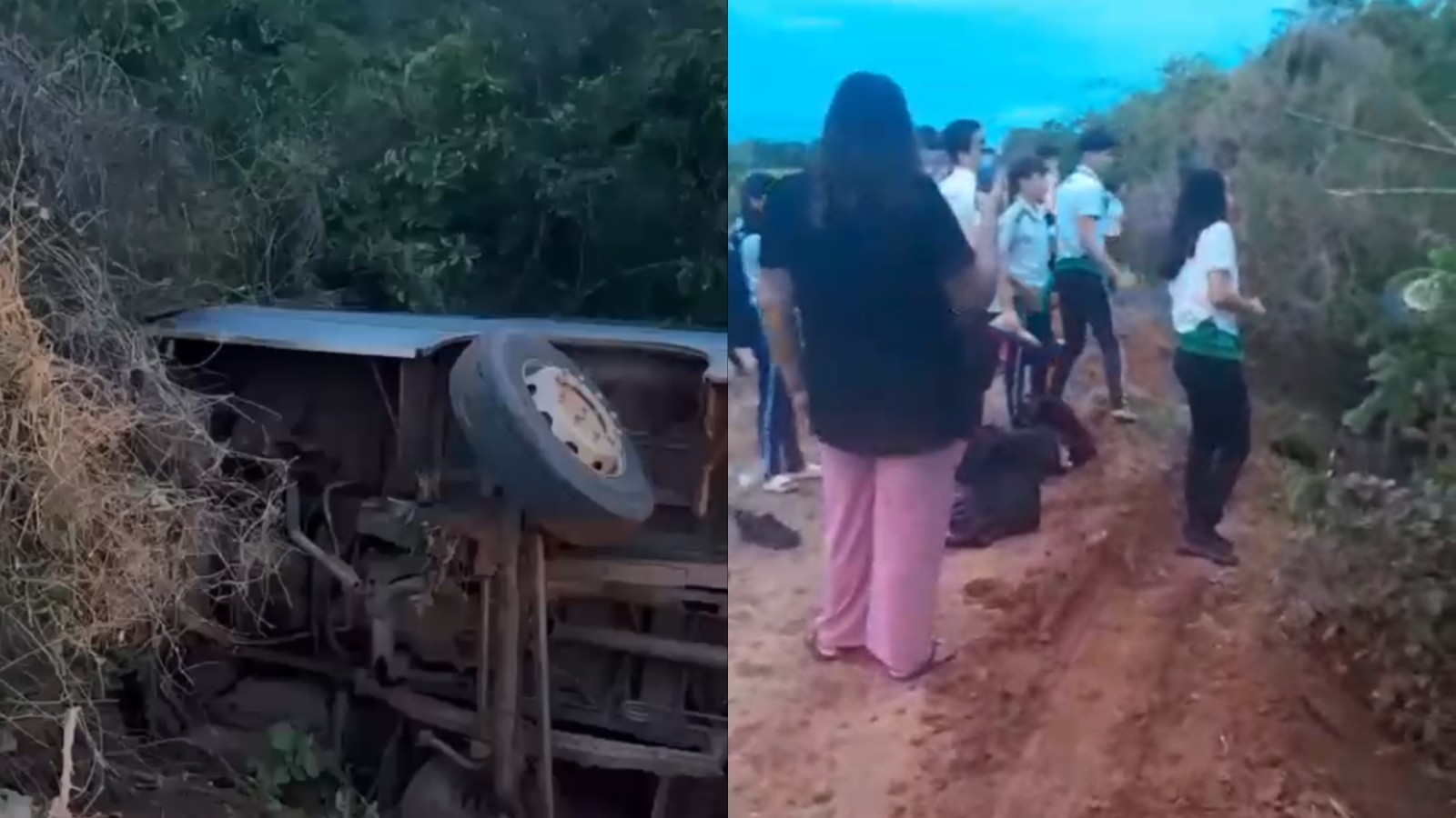 Vídeo: Ônibus escolar que transportava estudantes tomba no interior do Ceará