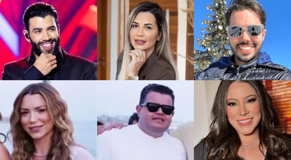 Deolane Bezerra, Gusttavo Lima, Darwin Henrique da Silva Filho, Maria Eduarda Quinto Filizola, André e Aislla Rocha estão entre os investigados — Foto: Arte/g1