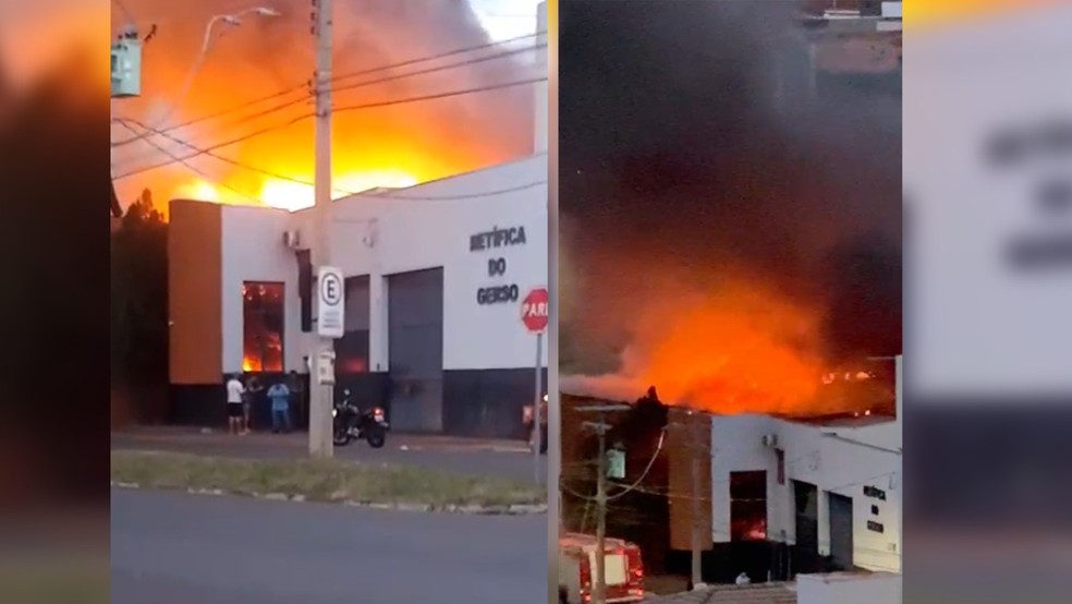 Incêndio atingiu a retífica de autopeças em Jaú — Foto: Arquivo pessoal