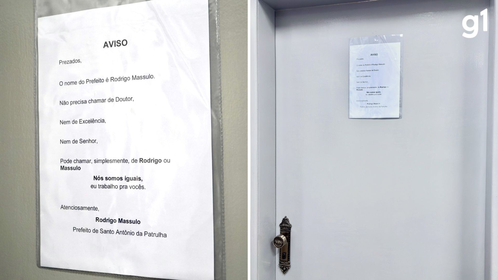 Nem doutor nem excelência: Prefeito viraliza com aviso na porta do gabinete no RS: 'Eu trabalho pra vocês'
