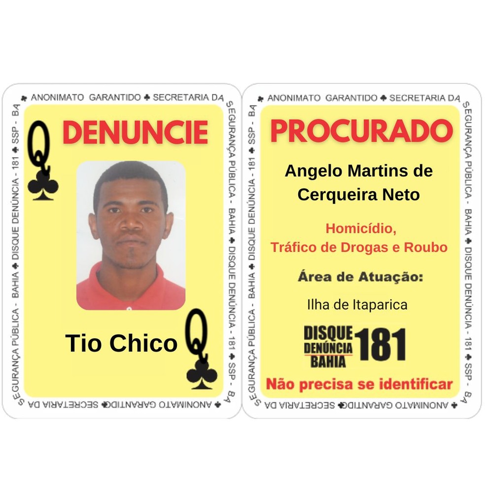 “Tio Chico” tem três mandados de prisão pelos crimes de homicídio, tráfico de drogas e roubo. — Foto: Divulgação/SSP-BA