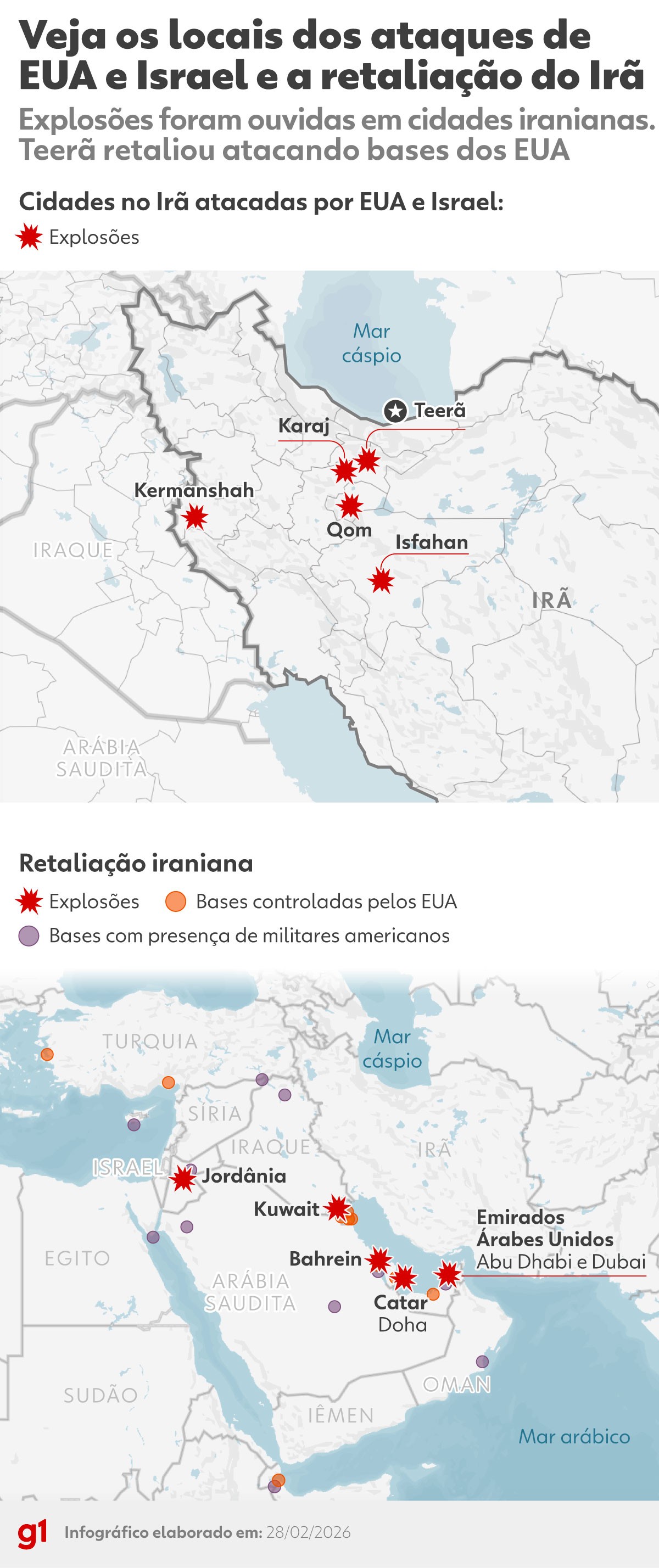 MAPA mostra cidades iranianas atacadas e locais alvos da retaliação do Irã