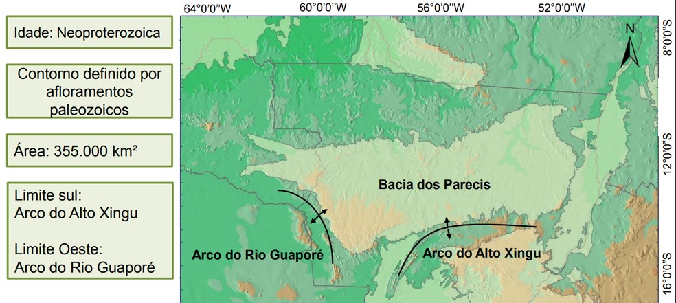 Área que a Bacia do Parecis abrange em Mato Grosso e Rondônia — Foto: Reprodução