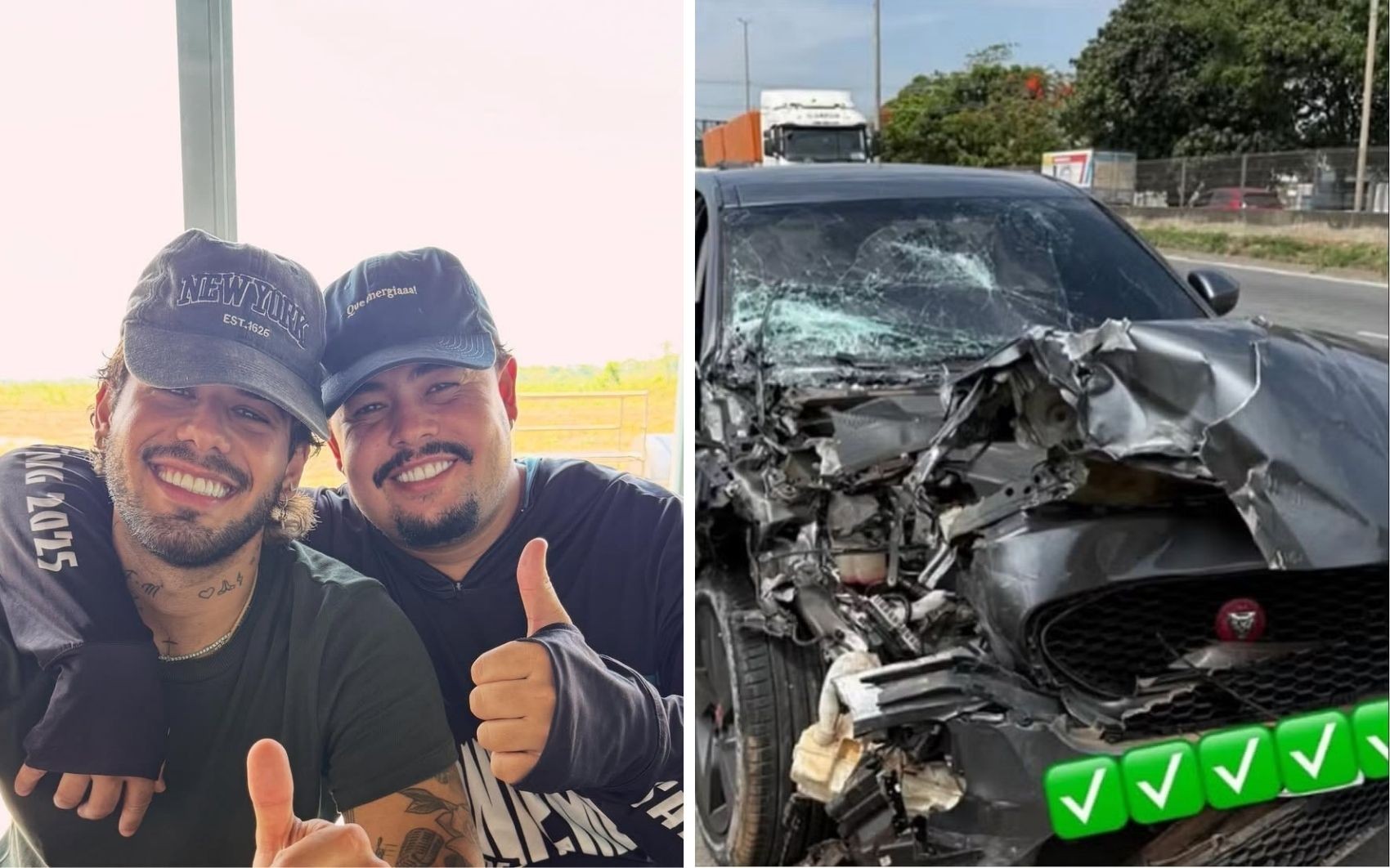 Melhor amigo de Zé Felipe e afilhado de Leonardo sofre acidente de carro em Goiânia e desabafa: 'Livramento'