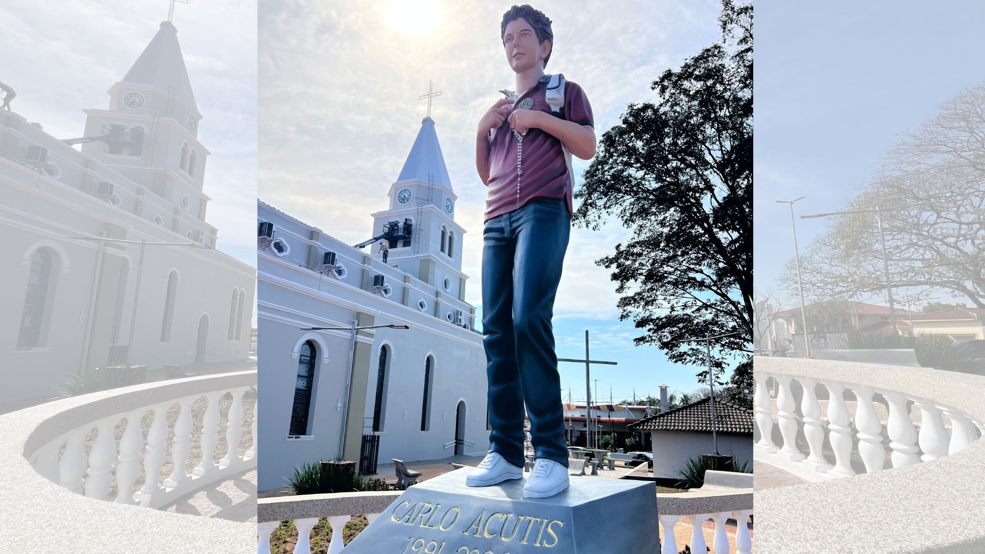 Com 2 metros de altura, estátua de Carlo Acutis, o 'santo da internet', é instalada em praça no interior de SP