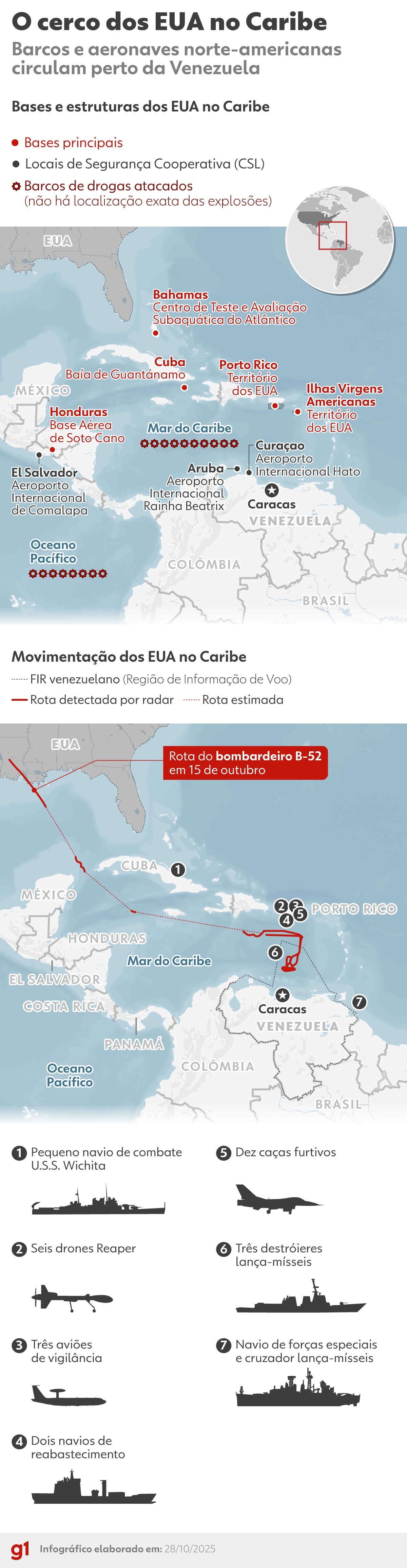 INFOGRÁFICO: como os EUA estão cercando a Venezuela em operação que ameaça Maduro