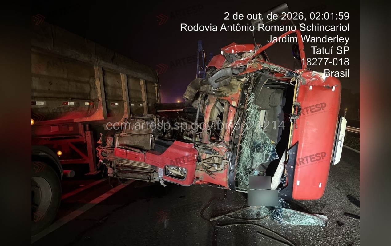 Batida traseira entre duas carretas deixa feridos na Rodovia Antônio Romano Schincariol em Tatuí 