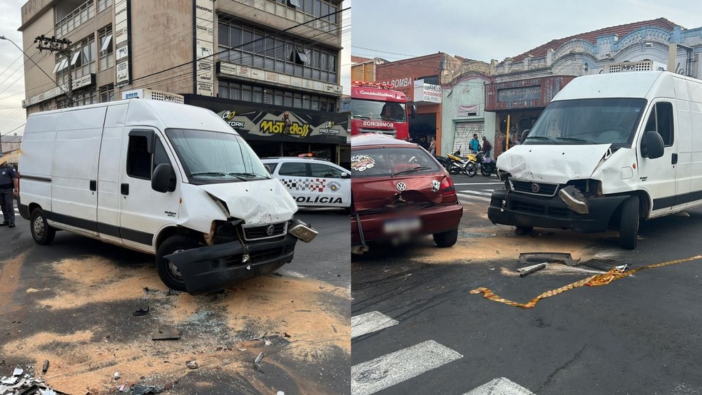 Carro na contramão foi atingido por van em Bauru — Foto: Gabriel Pelosi/TV TEM